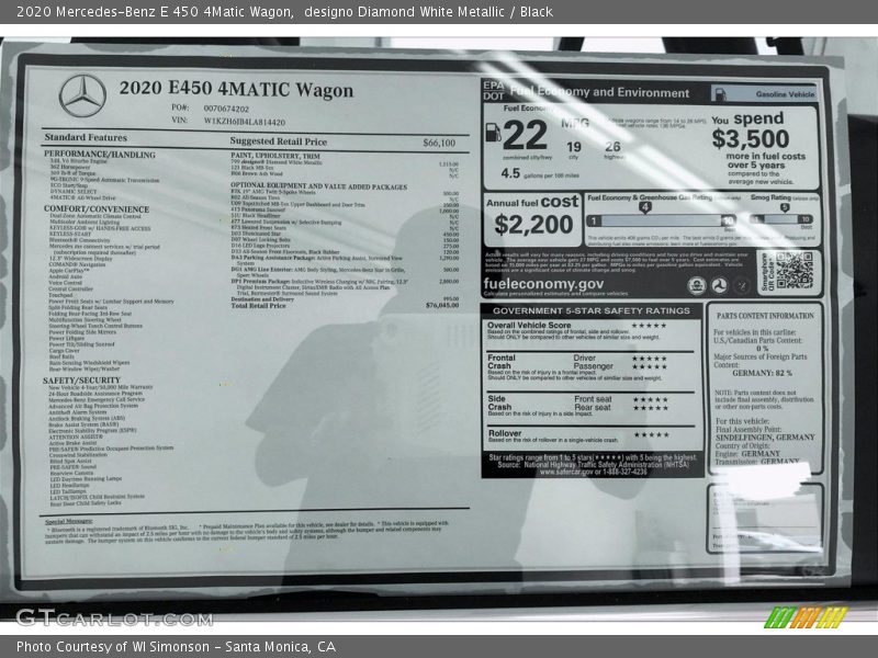  2020 E 450 4Matic Wagon Window Sticker