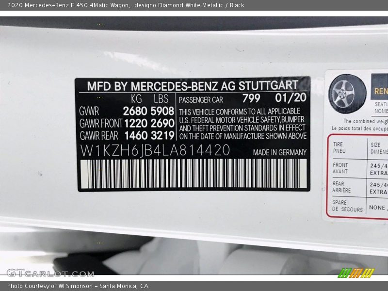 2020 E 450 4Matic Wagon designo Diamond White Metallic Color Code 799