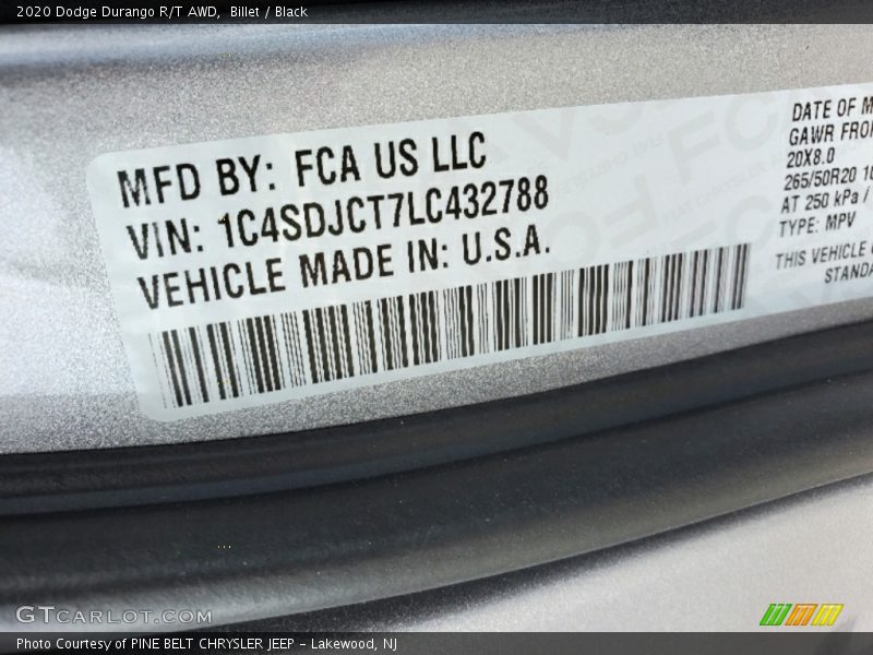 Billet / Black 2020 Dodge Durango R/T AWD