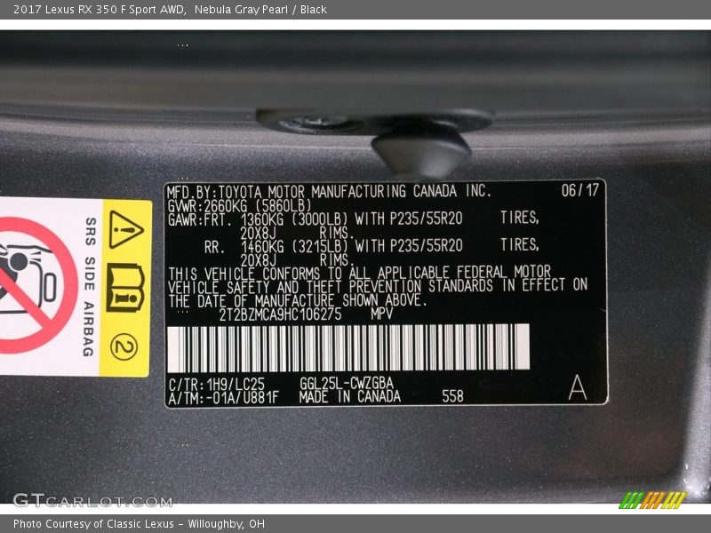 Nebula Gray Pearl / Black 2017 Lexus RX 350 F Sport AWD