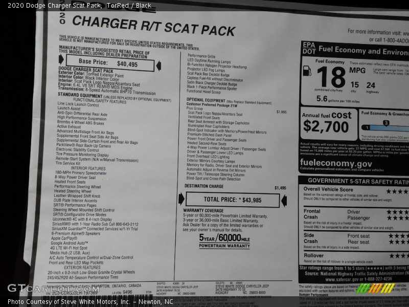 TorRed / Black 2020 Dodge Charger Scat Pack