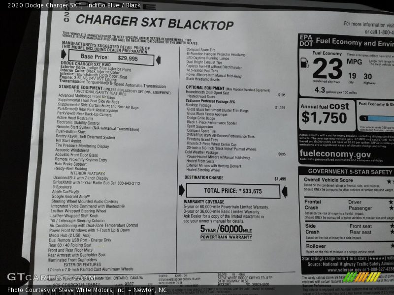  2020 Charger SXT Window Sticker