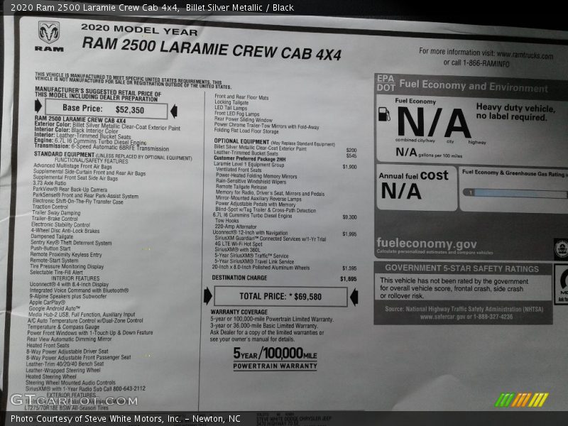  2020 2500 Laramie Crew Cab 4x4 Window Sticker