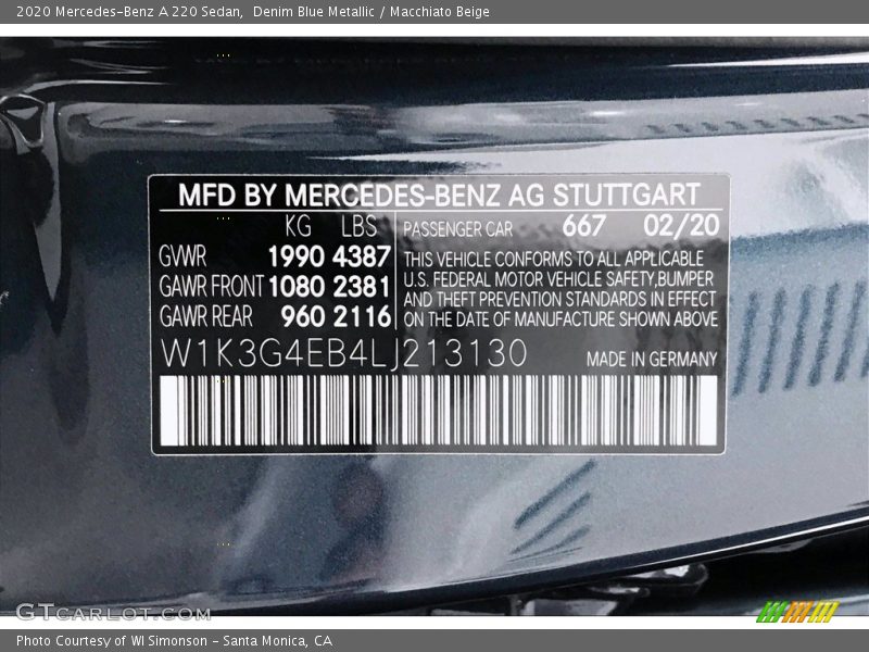 2020 A 220 Sedan Denim Blue Metallic Color Code 667