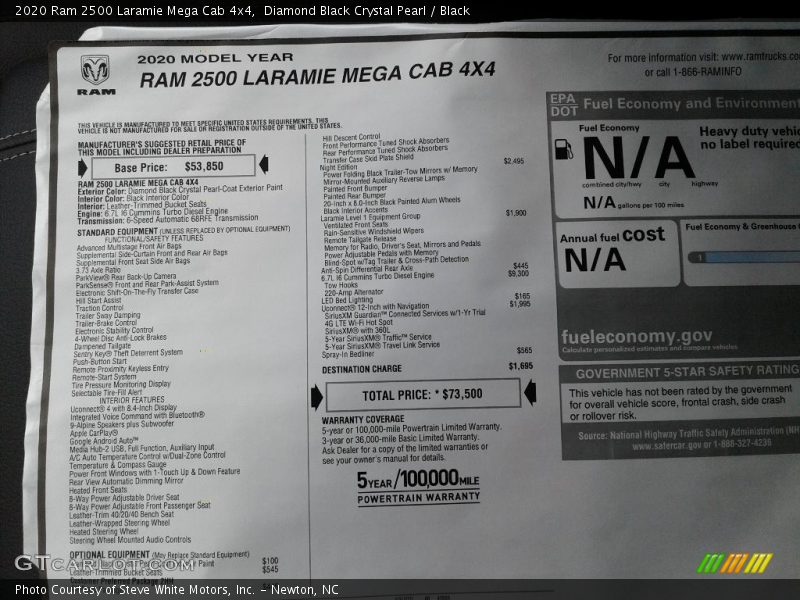 Diamond Black Crystal Pearl / Black 2020 Ram 2500 Laramie Mega Cab 4x4