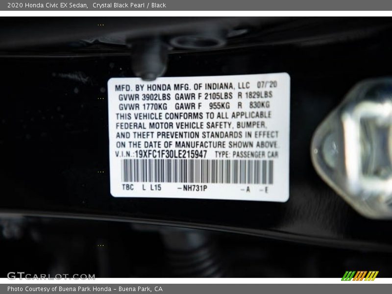 Crystal Black Pearl / Black 2020 Honda Civic EX Sedan