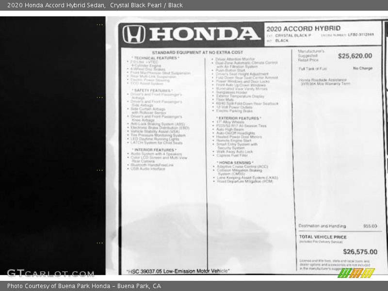 Crystal Black Pearl / Black 2020 Honda Accord Hybrid Sedan