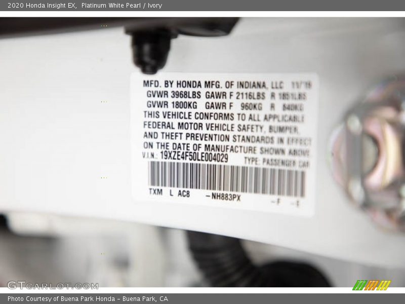 Platinum White Pearl / Ivory 2020 Honda Insight EX
