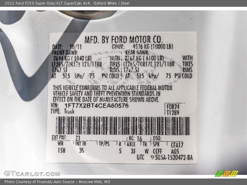 Oxford White / Steel 2012 Ford F250 Super Duty XLT SuperCab 4x4