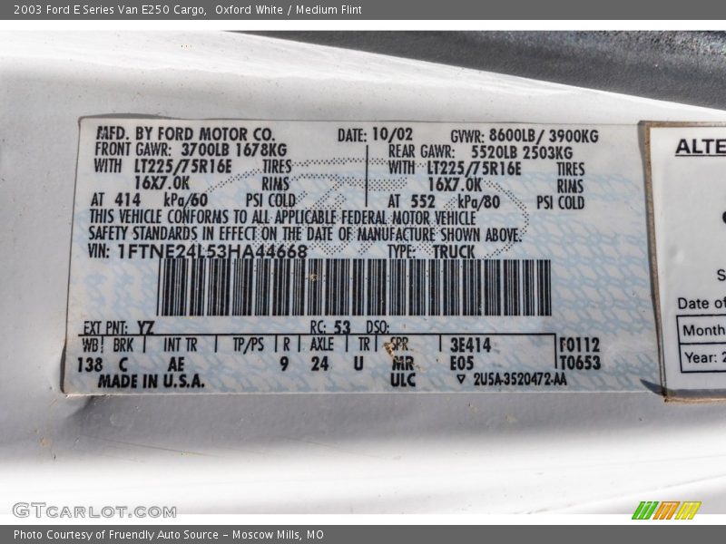 Oxford White / Medium Flint 2003 Ford E Series Van E250 Cargo