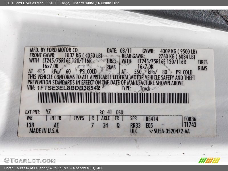 Oxford White / Medium Flint 2011 Ford E Series Van E350 XL Cargo