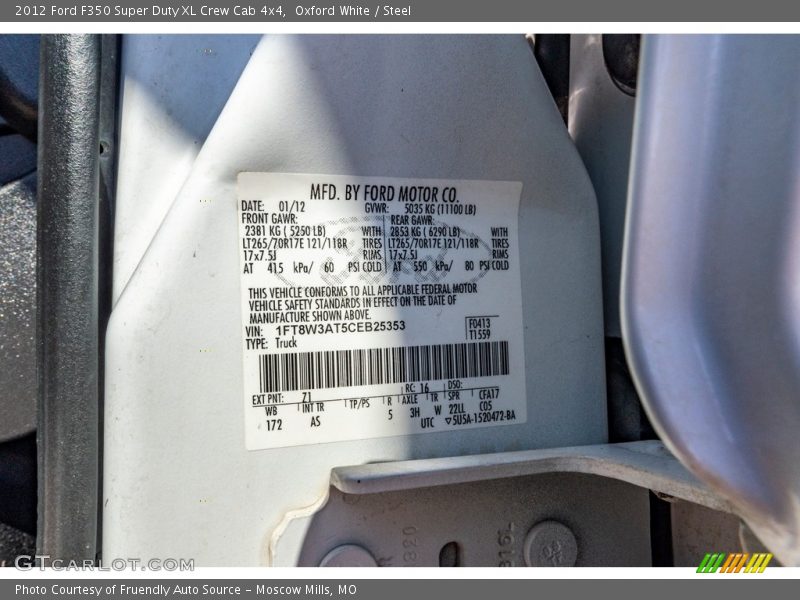 Oxford White / Steel 2012 Ford F350 Super Duty XL Crew Cab 4x4
