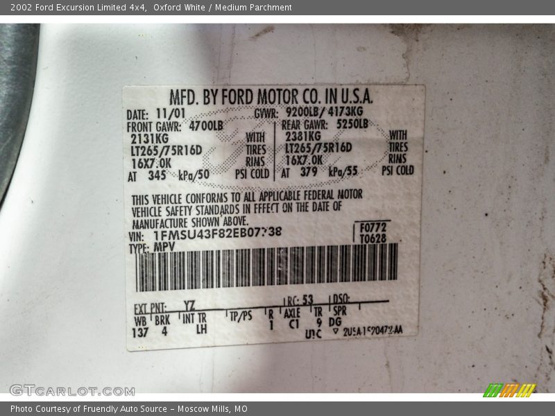 Oxford White / Medium Parchment 2002 Ford Excursion Limited 4x4