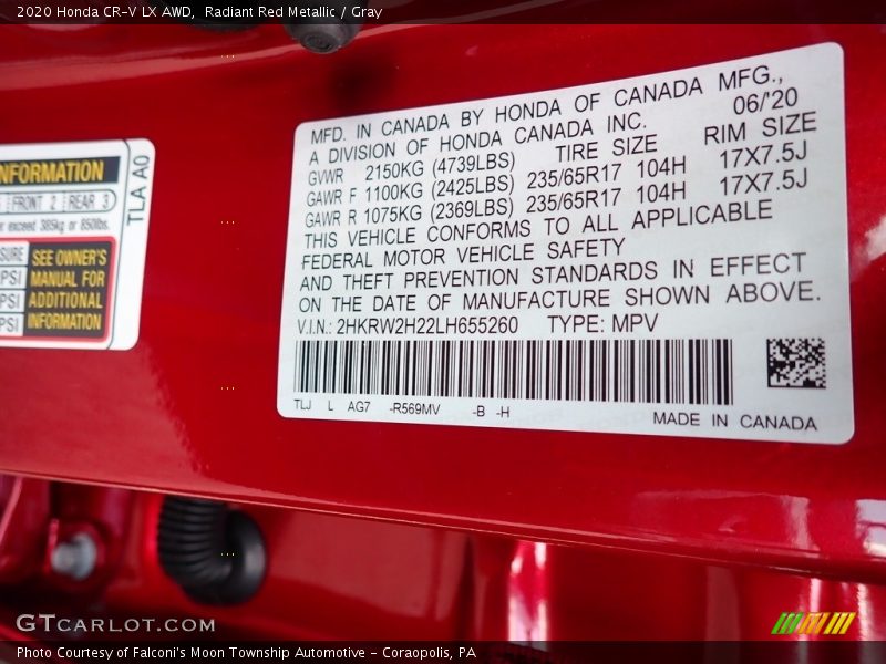 Radiant Red Metallic / Gray 2020 Honda CR-V LX AWD