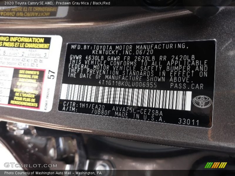 Predawn Gray Mica / Black/Red 2020 Toyota Camry SE AWD