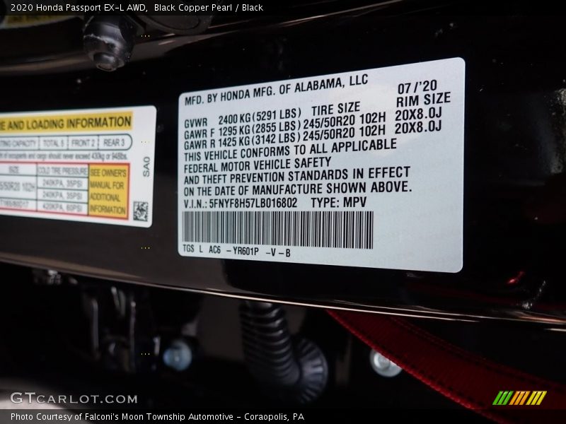 Black Copper Pearl / Black 2020 Honda Passport EX-L AWD