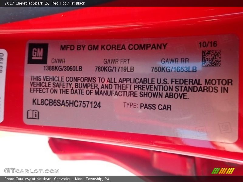 Red Hot / Jet Black 2017 Chevrolet Spark LS
