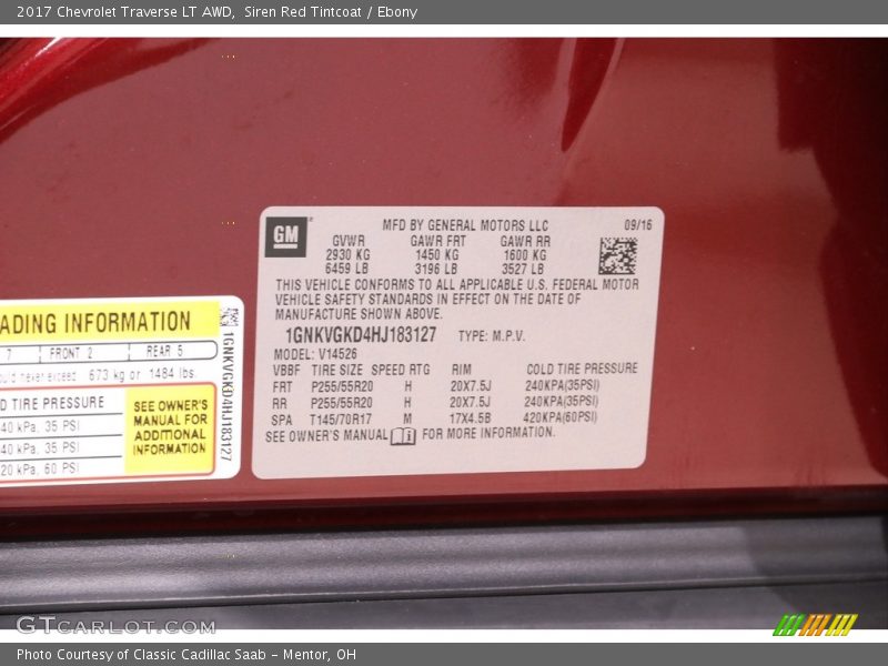 Siren Red Tintcoat / Ebony 2017 Chevrolet Traverse LT AWD