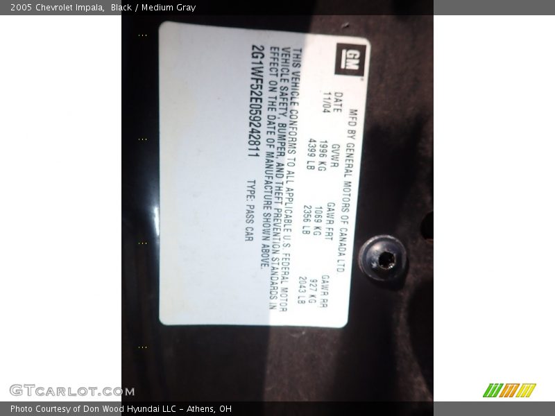 Black / Medium Gray 2005 Chevrolet Impala