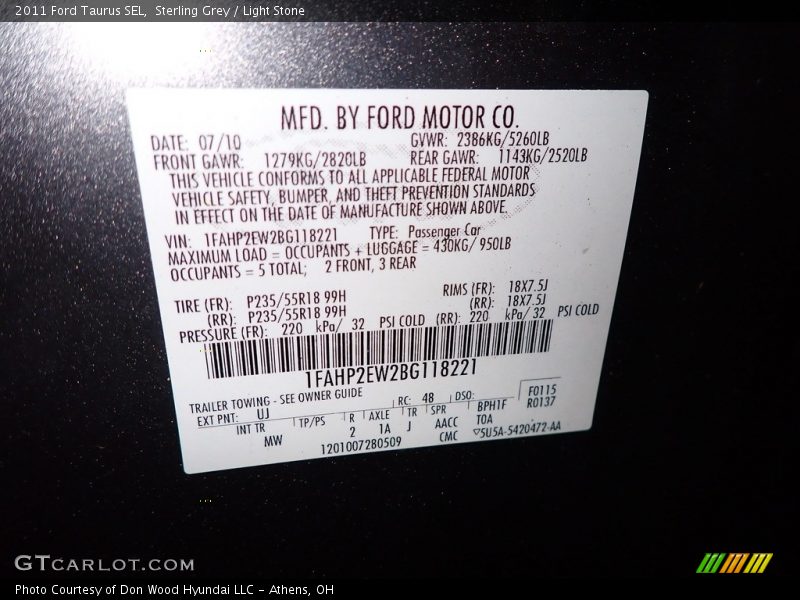 Sterling Grey / Light Stone 2011 Ford Taurus SEL