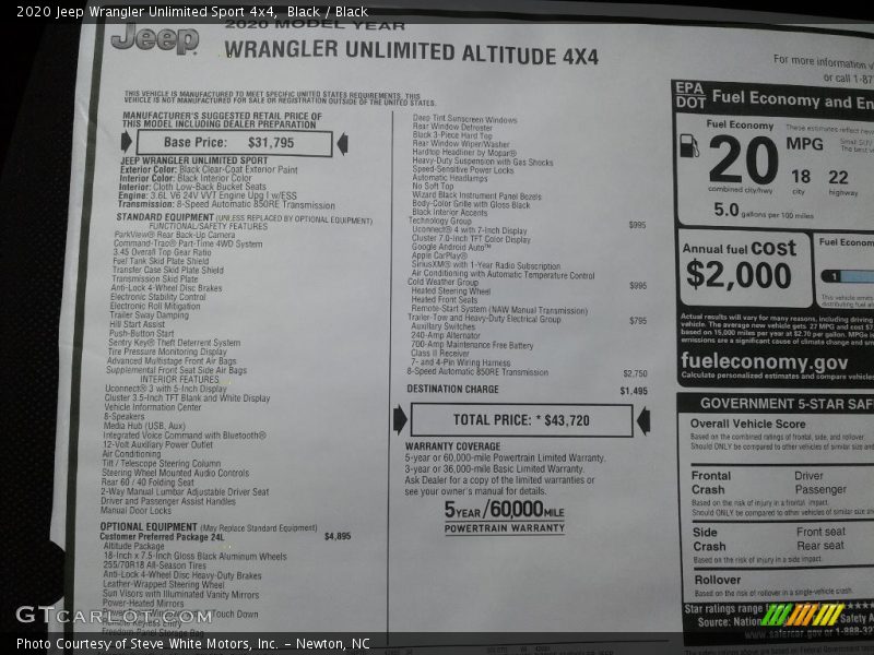 Black / Black 2020 Jeep Wrangler Unlimited Sport 4x4