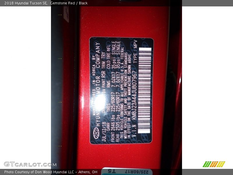 2018 Tucson SE Gemstone Red Color Code R5R