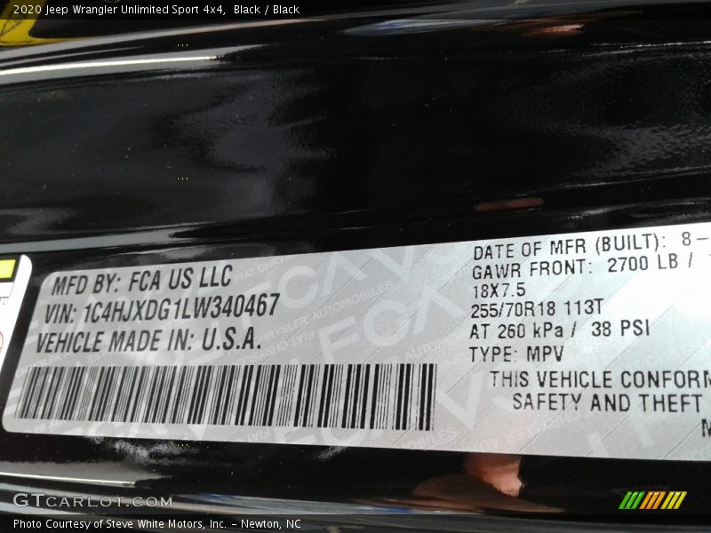 Black / Black 2020 Jeep Wrangler Unlimited Sport 4x4