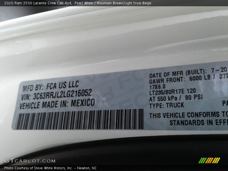Pearl White / Mountain Brown/Light Frost Beige 2020 Ram 3500 Laramie Crew Cab 4x4