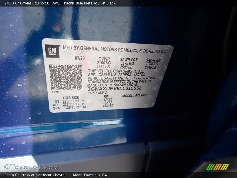 Pacific Blue Metallic / Jet Black 2020 Chevrolet Equinox LT AWD