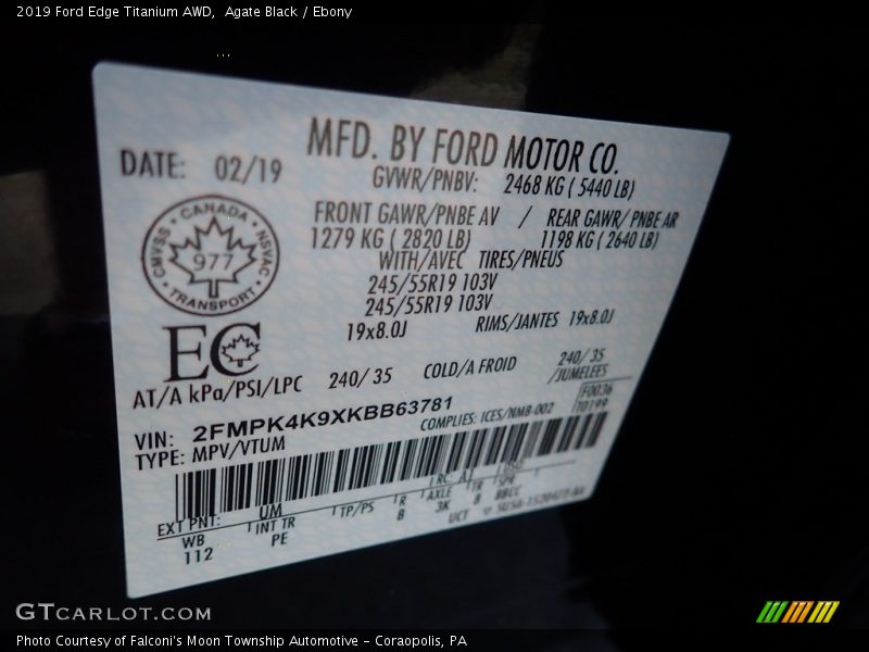 Agate Black / Ebony 2019 Ford Edge Titanium AWD