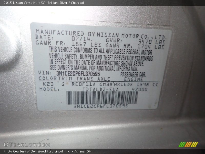 Brilliant Silver / Charcoal 2015 Nissan Versa Note SV