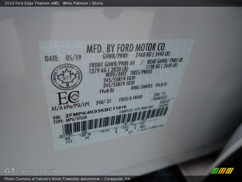 White Platinum / Ebony 2019 Ford Edge Titanium AWD