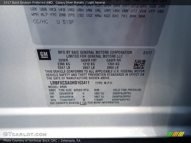 Galaxy Silver Metallic / Light Neutral 2017 Buick Envision Preferred AWD