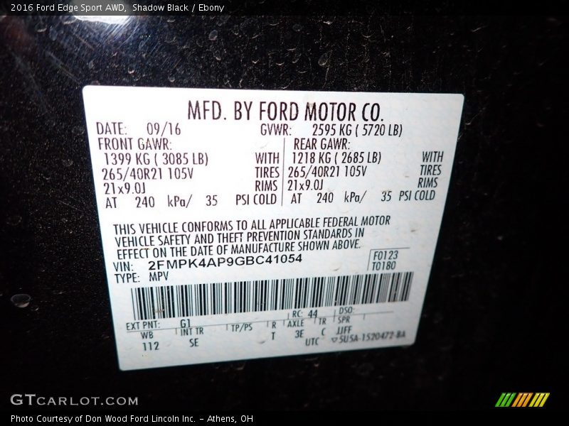 Shadow Black / Ebony 2016 Ford Edge Sport AWD