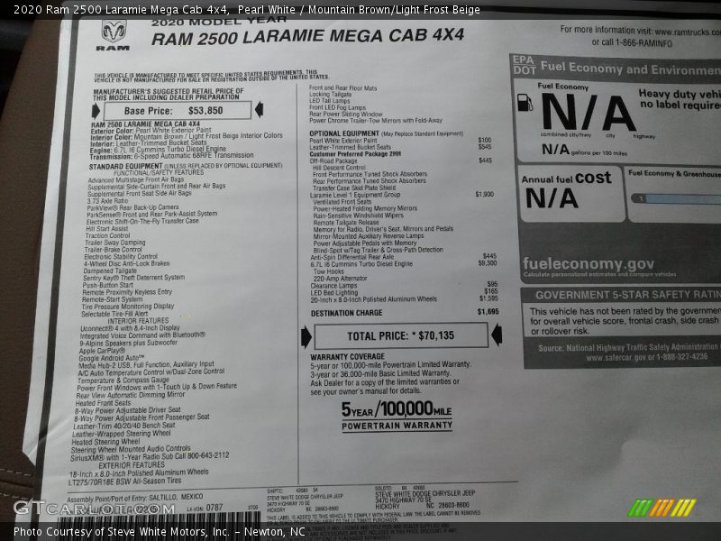  2020 2500 Laramie Mega Cab 4x4 Window Sticker