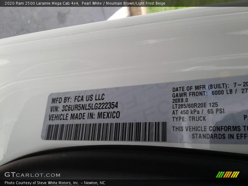 Pearl White / Mountain Brown/Light Frost Beige 2020 Ram 2500 Laramie Mega Cab 4x4