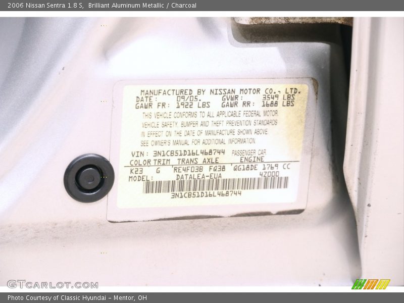 Brilliant Aluminum Metallic / Charcoal 2006 Nissan Sentra 1.8 S