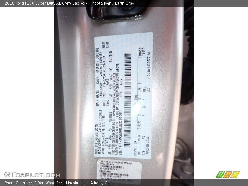 Ingot Silver / Earth Gray 2018 Ford F250 Super Duty XL Crew Cab 4x4