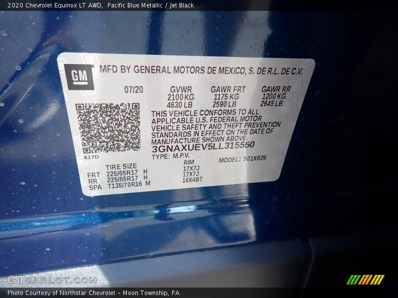 Pacific Blue Metallic / Jet Black 2020 Chevrolet Equinox LT AWD