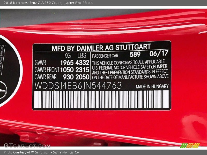 Jupiter Red / Black 2018 Mercedes-Benz CLA 250 Coupe