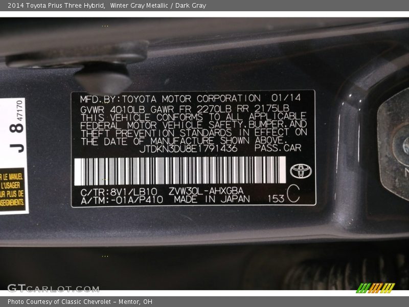Winter Gray Metallic / Dark Gray 2014 Toyota Prius Three Hybrid