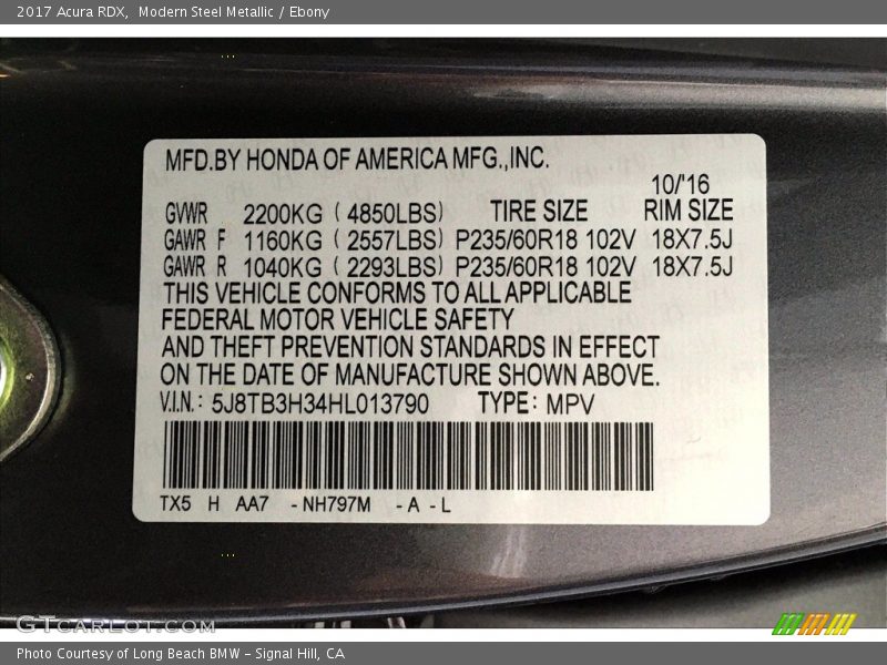 Modern Steel Metallic / Ebony 2017 Acura RDX