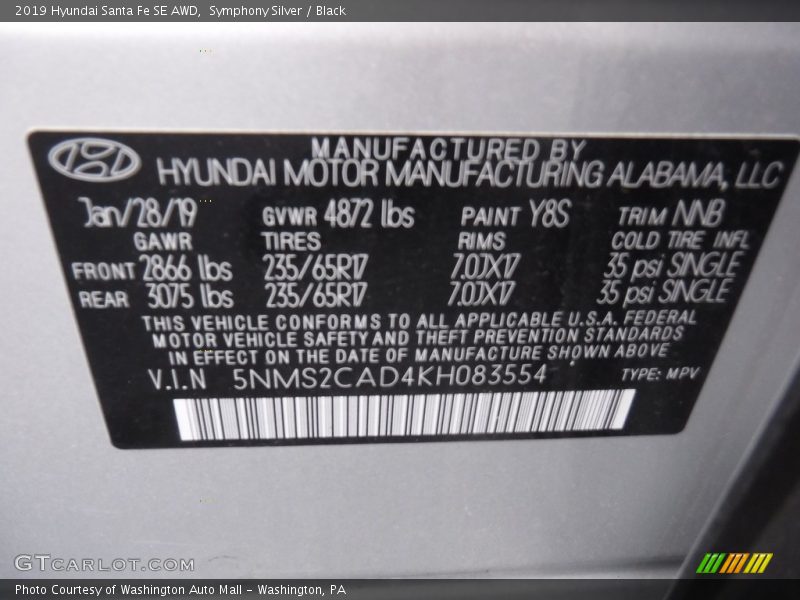 Symphony Silver / Black 2019 Hyundai Santa Fe SE AWD