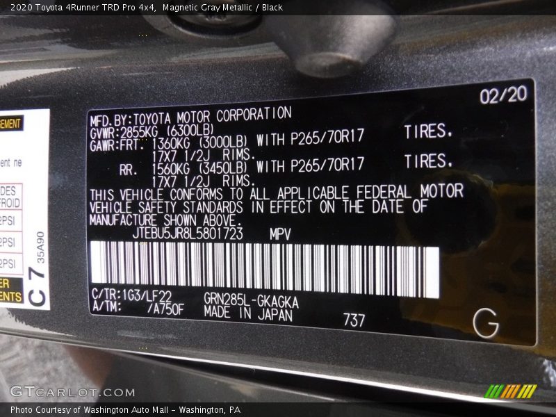 2020 4Runner TRD Pro 4x4 Magnetic Gray Metallic Color Code 1G3