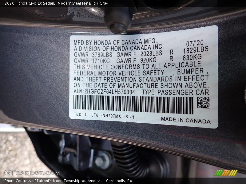 Modern Steel Metallic / Gray 2020 Honda Civic LX Sedan