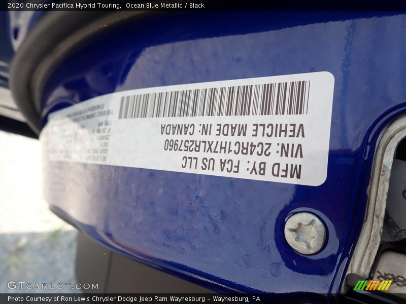 Ocean Blue Metallic / Black 2020 Chrysler Pacifica Hybrid Touring
