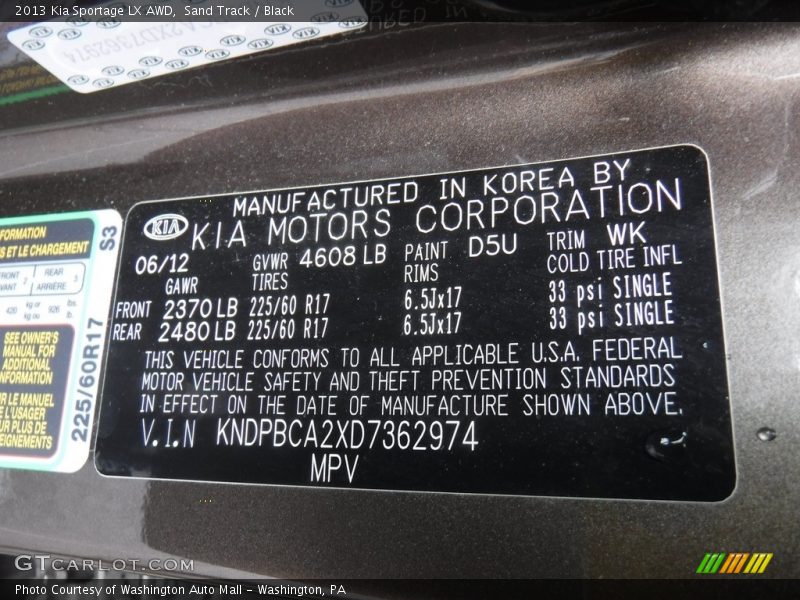 Sand Track / Black 2013 Kia Sportage LX AWD