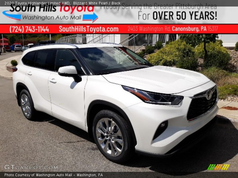 Blizzard White Pearl / Black 2020 Toyota Highlander Limited AWD