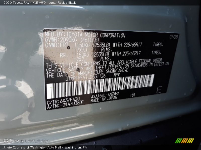 2020 RAV4 XLE AWD Lunar Rock Color Code 6X3