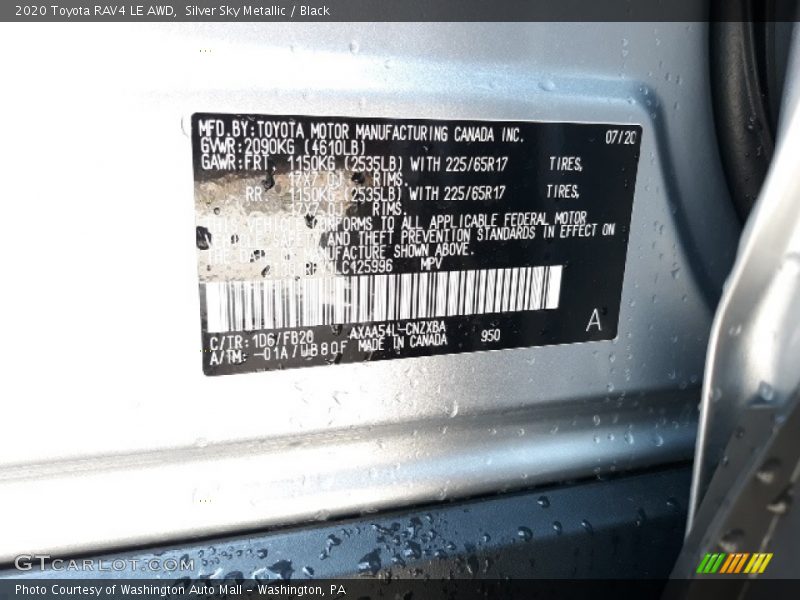 Silver Sky Metallic / Black 2020 Toyota RAV4 LE AWD